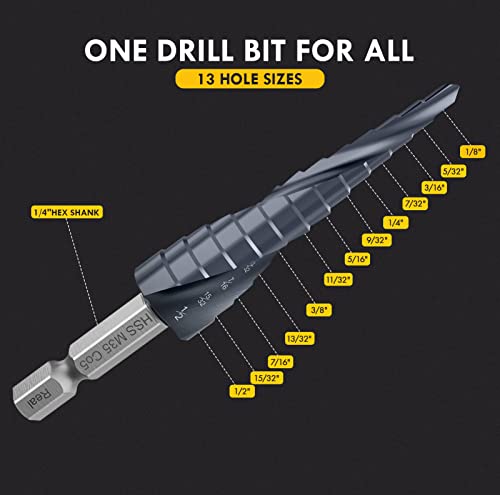 1/8"-1/2" Double Sprial Flute M35 Cobalt Step Drill Bit - size: 1/8"-1/2"(2 Flute)