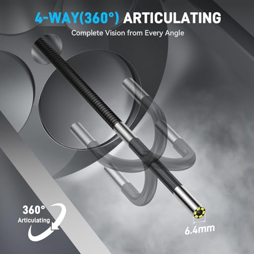 6.4mm 360° Articulating Borescope 4-Way Endoscope Camera with Light - size: 6.4mm