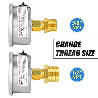 MEANLIN MEASURE 1/4" NPT 0-50psi Pressure Gauge, 2" Dial Glycerine Filled Pool Filter, 304 Stainless Steel Housing, Back Mount, with 1/2" NPT and 3/8" NPT Hex Bushing - size: 0-50Psi/0-350Kpa, style: Center Back Mount