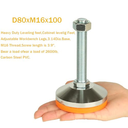 Heavy Duty Leveling feet,M16Thread,2600 lb Capacity,4Pcs - size: D3.15in x M16 x H3.94in