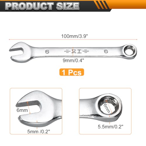 HARFINGTON Metric Combination Wrench, 6mm Open End & 15-Degree Offset - size: 6mm