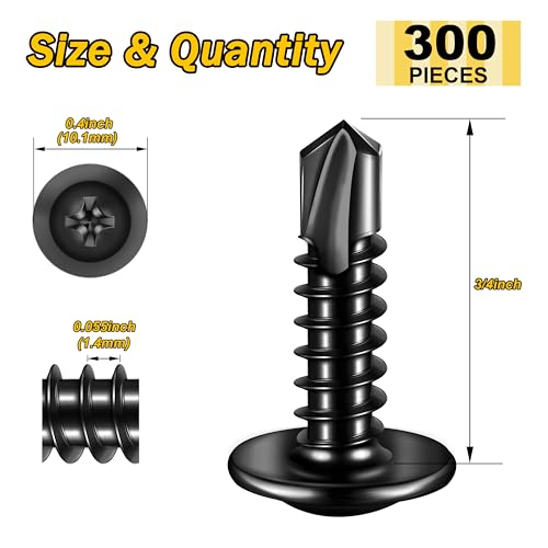 Mywish (300Pcs) #8×3/4" Black Self Tapping Screws for Metal, 410 Black Metal Screws Oxide Stainless Steel Truss Head Self Drilling Screws High-Strength - color: Black, size: #8x3/4" (300 pcs)