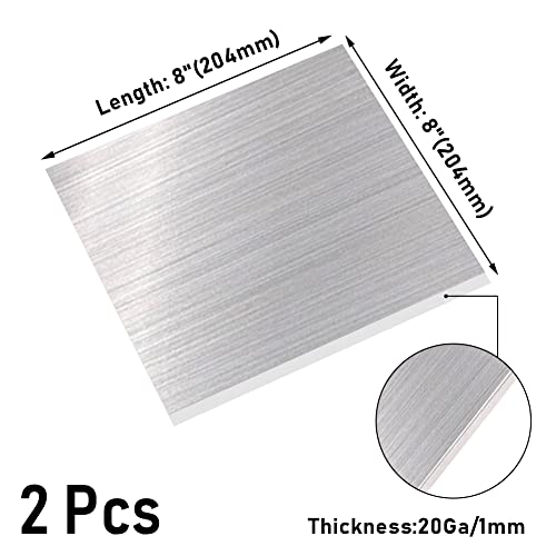 304 Stainless Steel Sheet, 20 Gauge 0.04" Thickness x 8" Width x 8" Length, 304 Stainless Steel Metal Strip Plate (Brushed Finish) for Industry, Machinery, DIY Engineer, Home Decoration, 2 Pcs - size: 8"W × 8"L, style: 20Ga Thickness