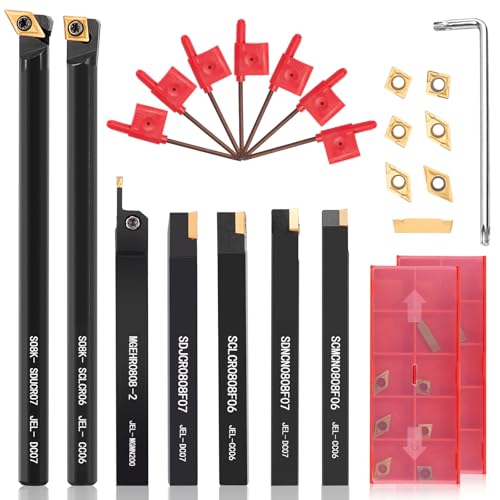 Indexable Lathe Turning Tools 21pcs Kit，5/16" 8mm Shank - style: 7pcs 5/16" 8mm Shanks +14pcs Inserts