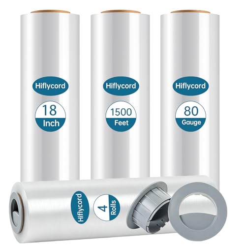 18" x 1500 FT Stretch Wrap Roll with Handle, Shrink Wrap Pallet Wrap 4 Pack - size: Clear 18.01in 4Pack(with handle)