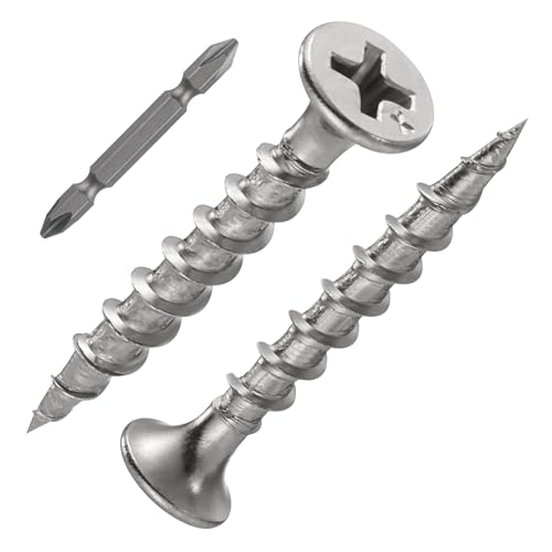 Wensilon (244 pcs)#8X1-1/4 410 Stainless Steel Fastener Drywall Screws-Phillips with coarse Threaded tip,Suitable for Drywall Slate, Wood, etc.(1 pounds) - color: Stainless Steel, size: #8*1-1/4"