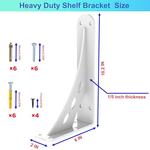 10 x 6 in White Heavy Duty Floating Shelf Brackets, Holds 1000lb - color: White Max Load 1000 Lbs, size: 10IN×6IN