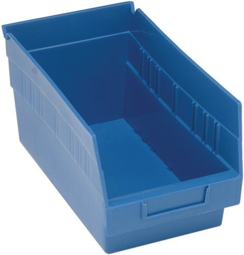 Quantum Storage QSB208 Store-More Heavy-Duty Nesting Plastic Shelf Bins for Pharmacy, Hospital & Warehouse, Hanging Lip & 7 Divider Slots, 18" x 9" x 6", Blue, 10-Pack