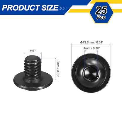 25pcs M6-1x8mm 304 SS Flanged Button Head Socket Cap Screws - size: M6-1x8