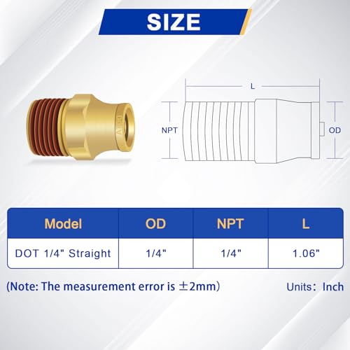 6 PCS Brass Air Line Quick Connect Fittings 1/4" Tube OD x 1/4" NPT - size: 1/4" Tube OD x 1/4" NPT - 6 PCS