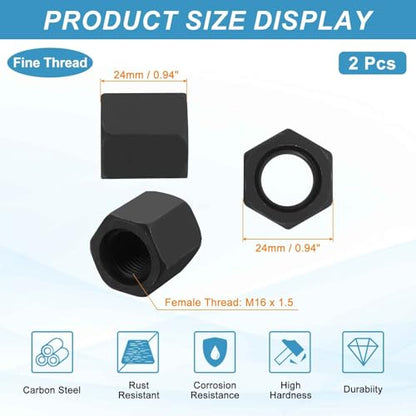 MECCANIXITY M16x1.5mm Hex Coupling Nuts 24mm/0.9" Fine Thread Black 2Pcs - size: M16 x 1.5 x 24mm