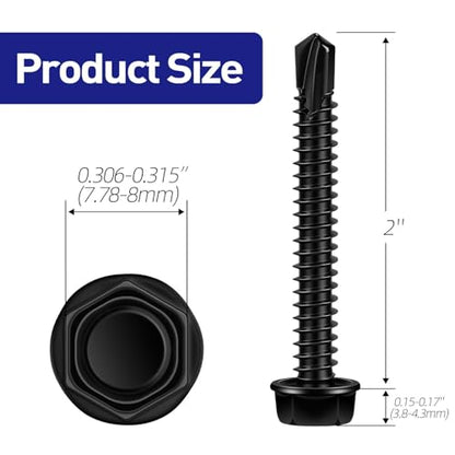 #10 x 2 Hex Washer Head Self Tapping Screws, TEK Screws, Self Drilling, Stainless Steel 410 Sheet Metal Screws, Black Finish, 50 PCS - color: Black, size: #10 x 2"