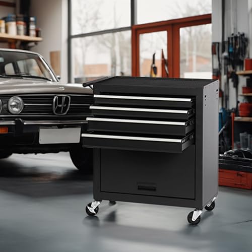 4-Drawer Rolling Tool Chest, Cabinet with 4 Wheels Tool Chest with Drawers, Suitable for Garages, Warehouses, Workshops, Repair Shops (4-Drawer Black) - color: 4-drawer Black