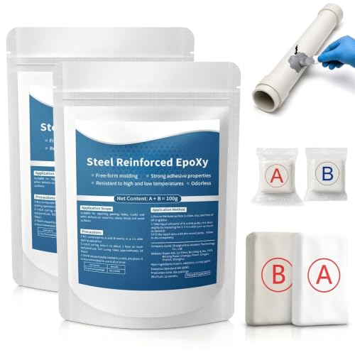 Steel Reinforced Epoxy Putty, 2 Bags Strong Clay Iron Adhesive, 2-Part 3.52oz/100g Waterproof Heat-Resistant Epoxy Putty Repair Kit, for Bonding Metal, Plastic, Wood, Tiles, Ceramics