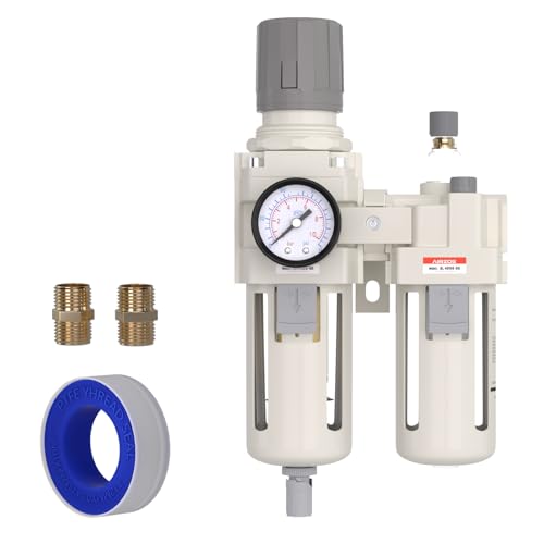 AIRZOE 3/4" NPT Air Filter Regulator Lubricator Combo AC4010-06 - color: Semi-auto Drain / White, size: 3/4"NPT