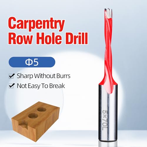 HUHAO 5mm Carbide Tipped Brad Point Boring Bit, Left Hand Dowel Drill Bits - size: 5mm Dia x 70mm Long x 10mm Shank L