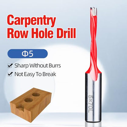 HUHAO 5mm Carbide Tipped Brad Point Boring Bit, Left Hand Dowel Drill Bits - size: 5mm Dia x 70mm Long x 10mm Shank L