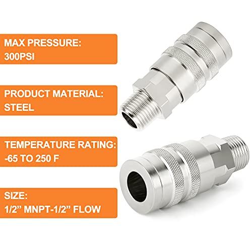 GASHER 2PCS 1/2-Inch Male Industrial Coupler, 1/2 Basic Flow Quick Connect Air Coupler - size: 1/2" MNPT x 1/2" Flow