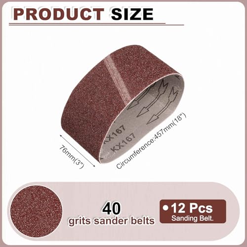 HARFINGTON 3 x 18 Inch Sanding Belts, 12 Pcs 40 Grits Aluminum Oxide Abrasive Belt Sander File Belt for Woodworking, Metal Polishing, Knife Sharpener - size: 3x18 inch(40 grit)