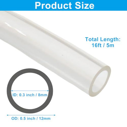 16ft 12mm OD x 8mm ID Pneumatic Tubing, (Transparent) - color: Transparent, size: 12mm OD x 8mm ID