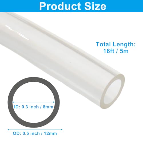 16ft 12mm OD x 8mm ID Pneumatic Tubing, (Transparent) - color: Transparent, size: 12mm OD x 8mm ID