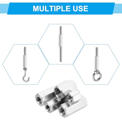 PATIKIL M8x1 Pitch 304 Stainless Steel Hex Coupling Nuts, 2 Pcs 12mm / 0.47" Length Fully Threaded Rod Coupling Nut Studding Connector Fasteners, Silver Tone - size: M8-1 x 12mm