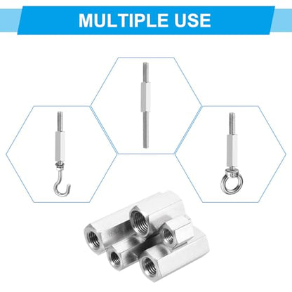 PATIKIL M8x1 Pitch 304 Stainless Steel Hex Coupling Nuts, 2 Pcs 12mm / 0.47" Length Fully Threaded Rod Coupling Nut Studding Connector Fasteners, Silver Tone - size: M8-1 x 12mm
