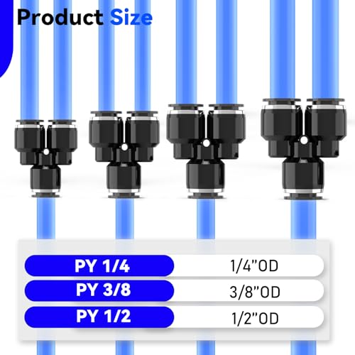 30-PACK 1/4" Tube OD Y Spliter Black Push to Connect Fittings,PY-1/4 3 Way Pneumatic Quick Connect Air Line Push Lock Hose Fittings - size: 1/4"OD/BLACK
