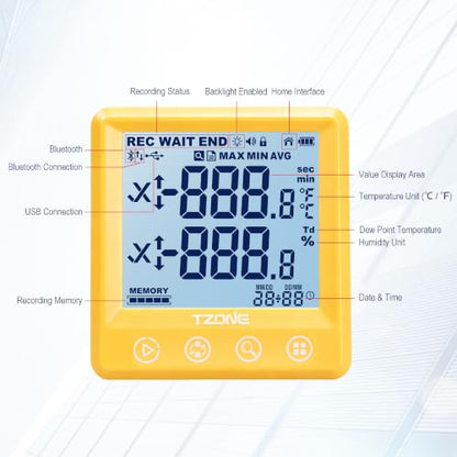 Tzone Bluetooth Temperature Humidity Data Logger USB with Dew Point Logging