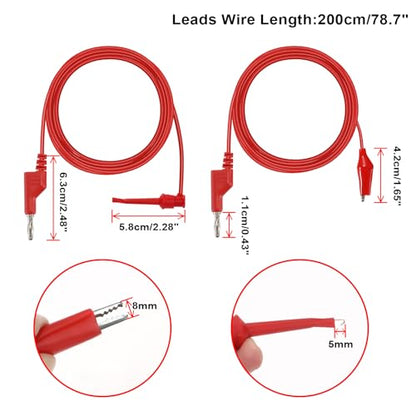 Sumnacon 5Pcs Stackable Banana Plug to Test Hook Wire Cable Kit, 6.6Ft/2M - size: 6.6 ft