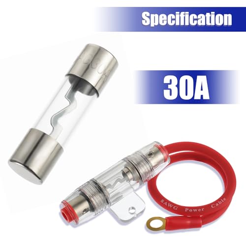 BOJACK 8 Gauge AWG 1ft Power Wire with 30 Amp AGU Fuse Holder 30A（Pack of 2） - size: 30A