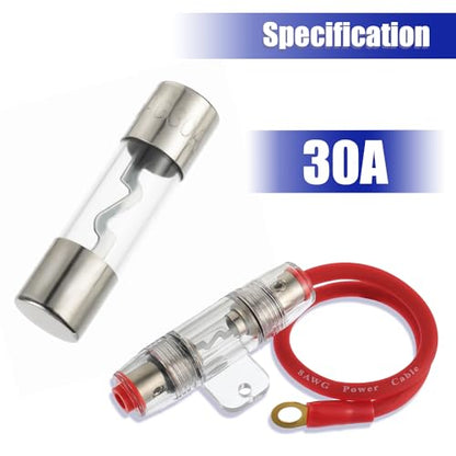 BOJACK 8 Gauge AWG 1ft Power Wire with 30 Amp AGU Fuse Holder 30A（Pack of 2） - size: 30A