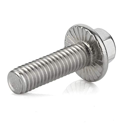 M6-1.0 x 16mm Flanged Hex Head Bolts Flange Hexagon Screws, Stainless Steel 18-8 (304), Plain Finish, 25 PCS - size: M6 x 16mm