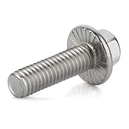 M6-1.0 x 35mm Flanged Hex Head Bolts Flange Hexagon Screws, Stainless Steel 18-8 (304), Plain Finish, 25 PCS - size: M6 x 35mm