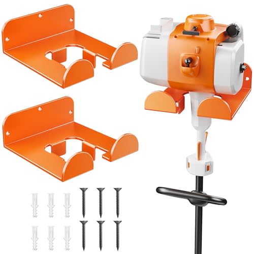 POKIPO Weedeater Hanger, 2 Pack Garage Organize Grass String Trimmer Rack, Heavy Duty Metal Weed Eater Holder Wall Mount Save Space, Garden Tool Storage Rack Loads 25lbs, Weed Wacker Hooks for Garage - color: Orange, size: 2 Pack