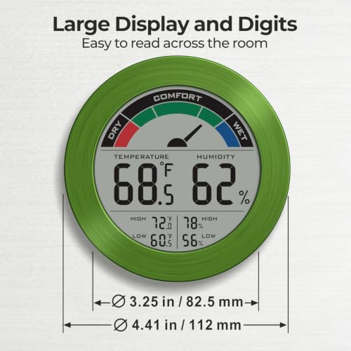 Digital Hygrometer Indoor Thermometer, Brushed Metal Frame, Green - color: Green Stainless