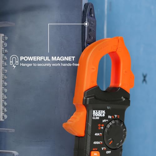 Klein Tools 80197 AC/DC Clamp Meter Kit with Magnetic Hanger, Auto-Ranging TRMS, 400 Amp, NCVT Voltage Tester, Professional Testing Kit - size: Standard Display (Meter + Magnetic Hanger)