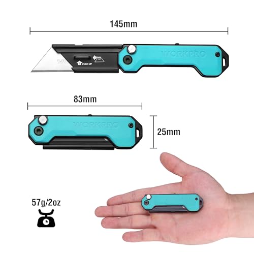 WORKPRO EDC Folding Utility Knife, Mini Box Cutter with Quick Open Axis Lock, Quick Change Blade Razor Knife, Foldable Small Pocket Knife with Belt Clip - color: Blue-g10
