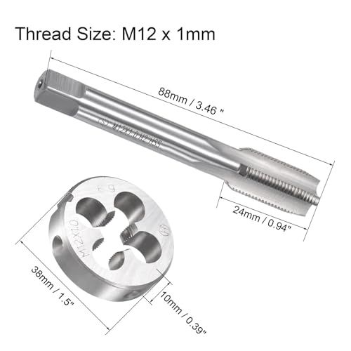M12x1mm Metric Tap and Die Set,Machine Thread Screw Tap with Round Threading Die,Tap & Die Kit for Nut Screw Bolt Thread Repair - size: M12x1mm