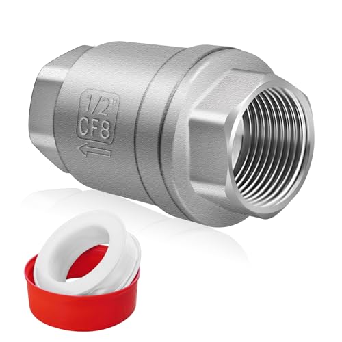 Boltigen 1/2 Inch NPT Thread Stainless Steel Spring Check Valve, Non Return One Way Horizontal Check Valve, Vertical Inline Water Check Valves for Well, Pump, Tank, Backflow Prevention - size: 1/2'' NPT