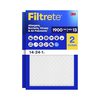 Filtrete 14x24x1 Air Filter, MERV 13, MPR 1900, 2 HVAC Filters - size: 14x24x1