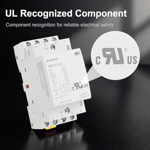 BAOMAIN 25A 4NO 24V AC/DC Modular Contactor,DIN Rail Mount,UL Recognized
