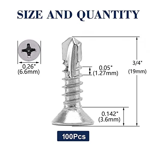 #6 x 3/4" Sheet Metal Screws 100Pcs 410 Stainless Steel Flat Head Fast Self Tapping Screws by SG TZH - size: #6 x 3/4"