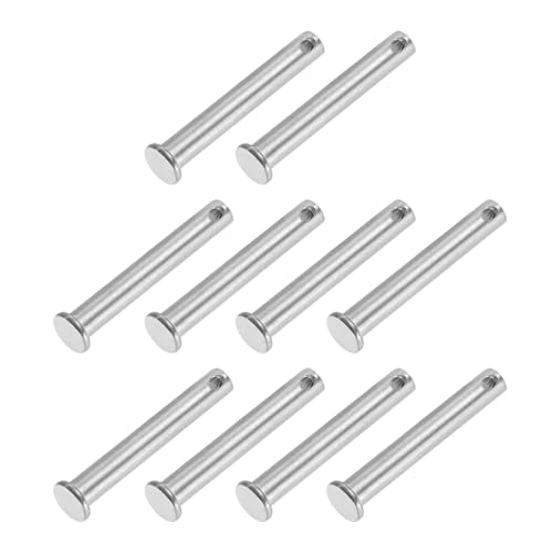 PATIKIL 8 x 55 mm Single Hole Clevis Pins, 10 Pcs 304 Stainless Steel Flat Head Pin for Hitch Pin Lock Link Hinge Systems, Silver - size: 8 x 55 x 49.3 mm
