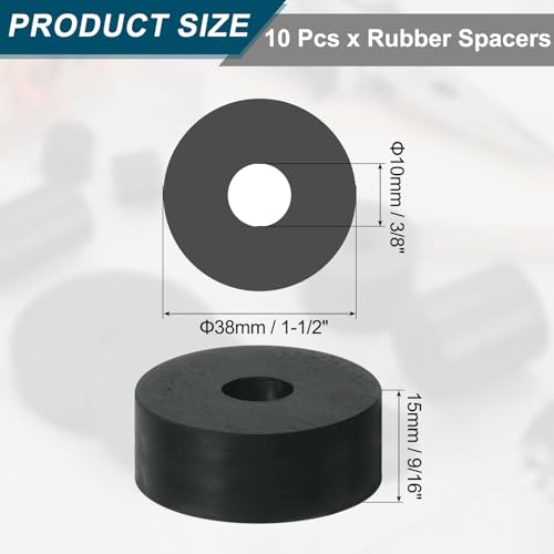 uxcell 10Pcs Thick Rubber Spacer, 1-1/2 Inch OD x 3/8 Inch ID x 9/16 Inch Thickness Round Rubber Bushings Anti Vibration Flat Spacer Washers for Home Industrial Machinery - size: 1-1/2 Inch OD x 3/8 Inch ID x 9/16 Inch T