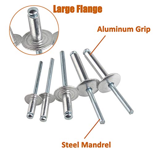 ISPINNER 50pcs Large Flange Aluminum Blind Rivets, Pop Rivets - color: Silver, size: 3/16" x 1/2"