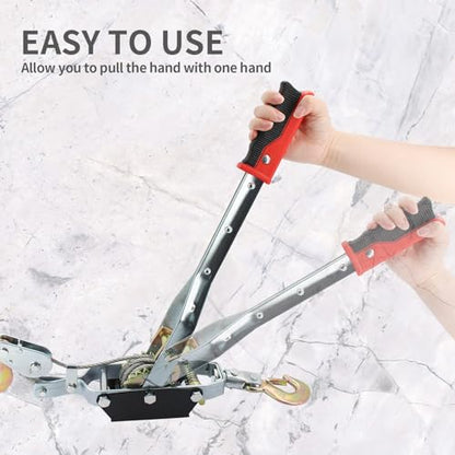 4 Ton/8800lbs Come Along Winch, Dual Gear Power Puller, Heavy Duty Hand Puller with 2 Hooks Steel Cable & Anti Skid Handle,Automotive Hoist Winch Puller for Moving Boats,Construction,Transport - size: 4T/8800LBS