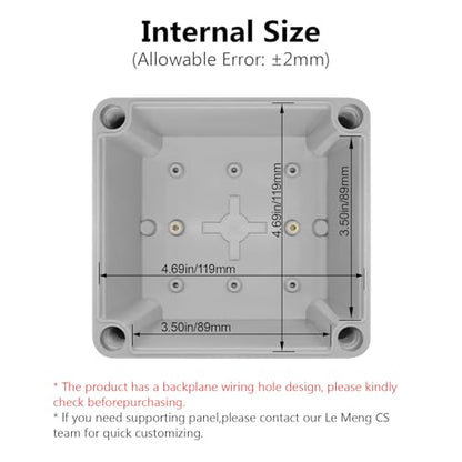 LeMotech Junction Box IP67 Waterproof Dustproof ABS Plastic Project Box for Electrical Outdoor Enclosure Gray 4.9 x 4.9 x 3.9 inch (125 x 125 x 100 mm) - size: 4.9" x 4.9" x 3.9" (1pc)