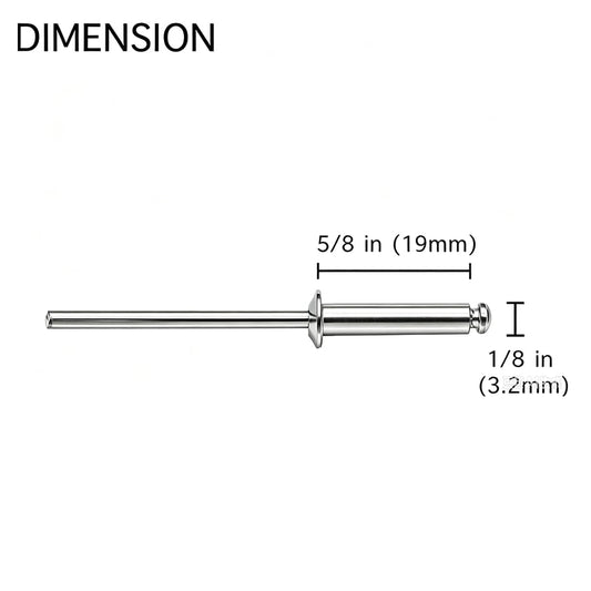 100 Pcs 1/8" x 3/4" Aluminum Pop Rivets, 3.2 x 19mm Silver Blind Rivets, Aluminum Grip and Steel Mandrel - size: 1/8" x3/4"