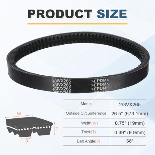 uxcell 2/3VX265 EPDM V-Belt, 2 Banded, 26.5" Outer Circ x0.75 W x0.39 Thk - size: 2/3VX265